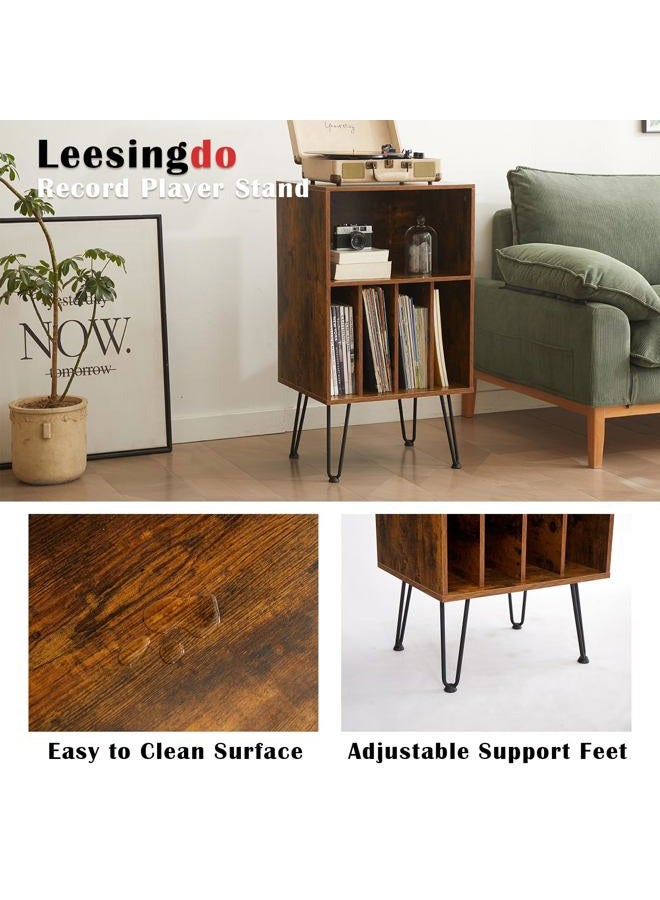 Leesingdo Record Player Stand with Vinyl Storage Cabinet, Holds Up to 150 Albums, End Table for Turntable, Living Room, Brown - Image 3
