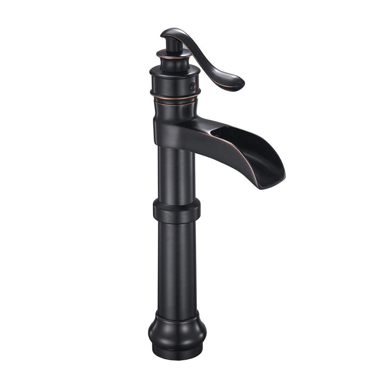 Oil Rubbed Bronze Vessel Sink Faucet Single Hole Faucet Bathroom Waterfall Faucet Farmhouse SingleHandle 1 Hole Deck Mount Bowl Tall Body