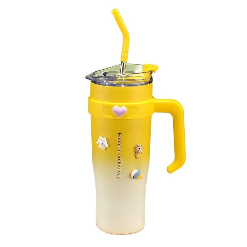 AD قارورة مياه للأطفال بغطاء بشفاط وغطاء مانع للتسرب من ستانلس ستيل باللون الوردي - 1200 ml مع غطاء بقشة من الستانلس ستيل - Image 4