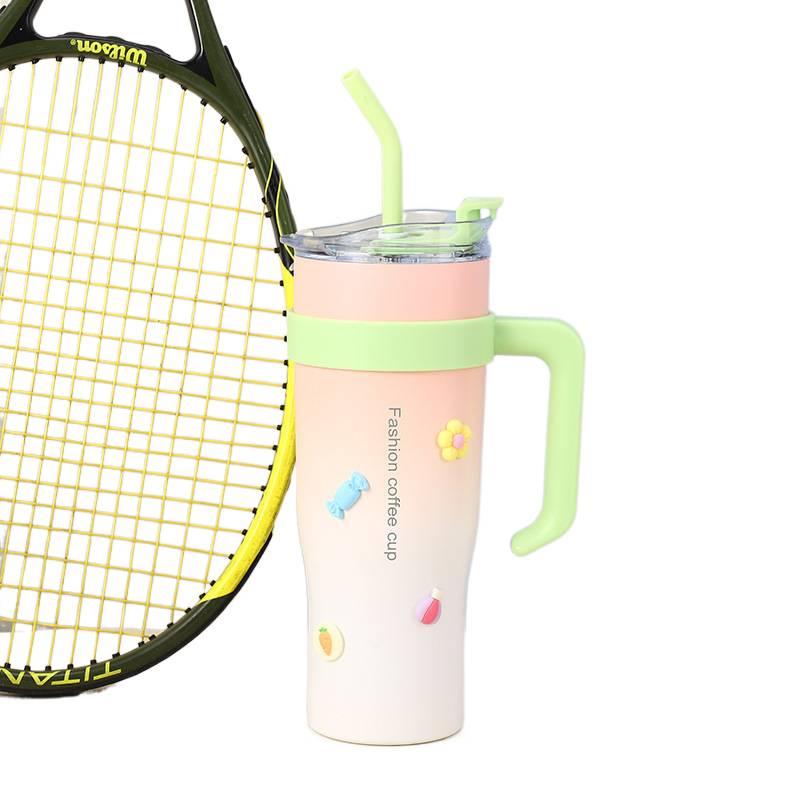 AD قارورة مياه للأطفال بغطاء بشفاط وغطاء مانع للتسرب من ستانلس ستيل باللون الوردي - 1200 ml مع غطاء بقشة من الستانلس ستيل - Image 3
