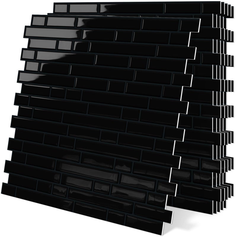 Tiwoos Black Peel and Stick Tile Backsplash 12"x12" Self Adhesive Wall Tiles for Kitchen Marble (10-Sheet) - Image 1