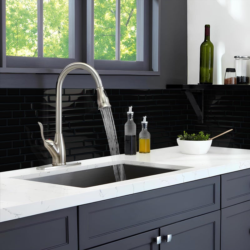Tiwoos Black Peel and Stick Tile Backsplash 12"x12" Self Adhesive Wall Tiles for Kitchen Marble (10-Sheet) - Image 2