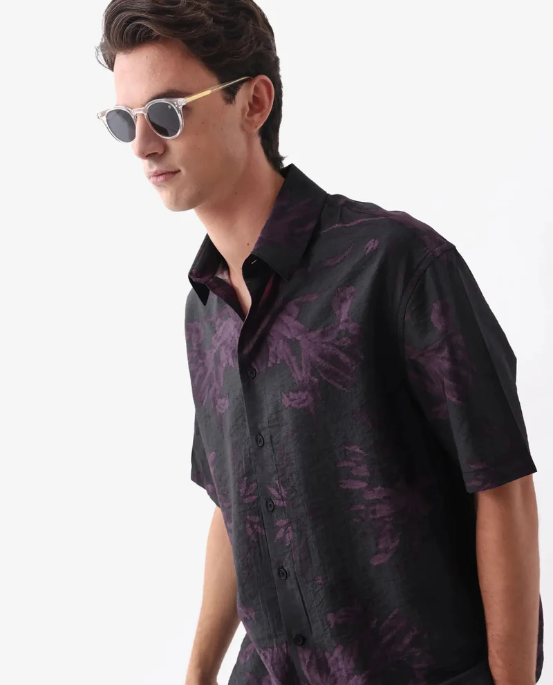 Rare Rabbit Men's Abstract Print Boxy Fit Shirt