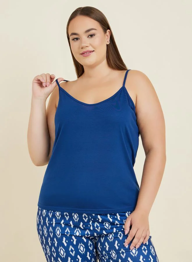 Styli Plus Solid Cami & Geo Print Pyjama Set