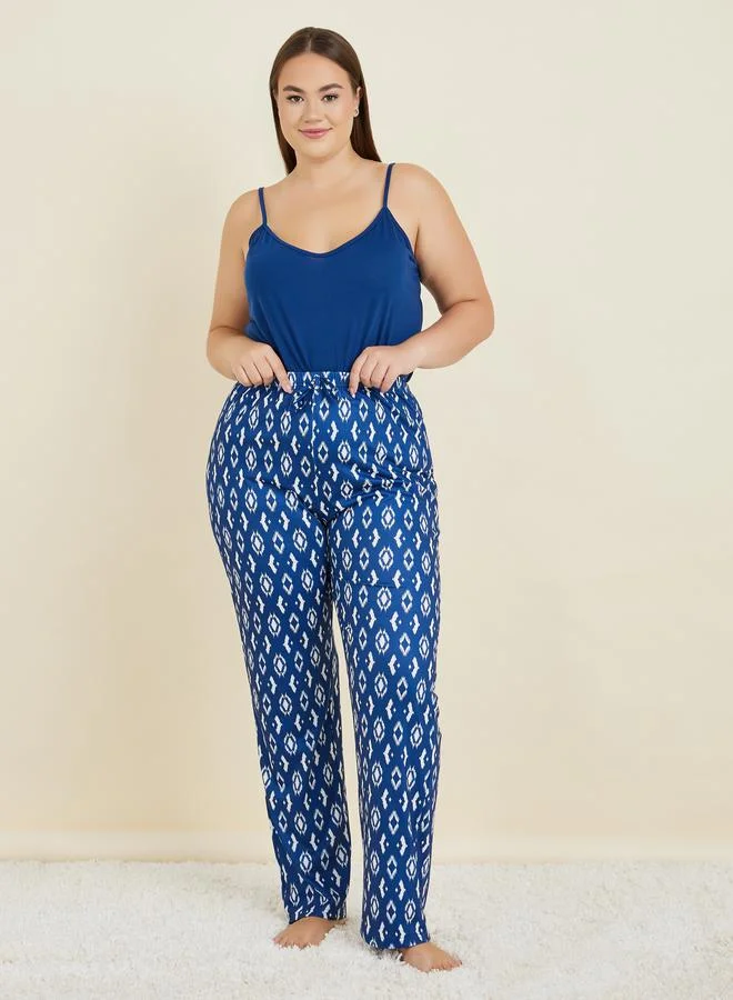 Styli Plus Solid Cami & Geo Print Pyjama Set