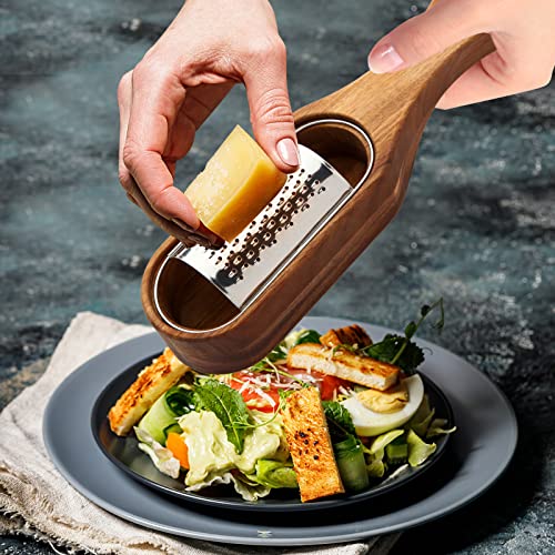 ROQILA Box Cheese Grater With Container - Stainless Steel Parmesan Cheese Grater With Wood Handle Shredder Zester Grater Box Kitchen Handheld Cheese Spoon Grater-Titanium Gold Colour - Image 4