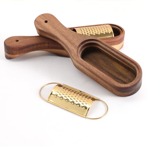 ROQILA Box Cheese Grater With Container - Stainless Steel Parmesan Cheese Grater With Wood Handle Shredder Zester Grater Box Kitchen Handheld Cheese Spoon Grater-Titanium Gold Colour - Image 2