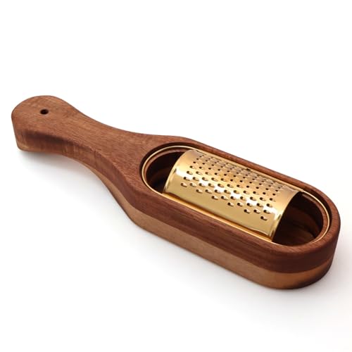 ROQILA Box Cheese Grater With Container - Stainless Steel Parmesan Cheese Grater With Wood Handle Shredder Zester Grater Box Kitchen Handheld Cheese Spoon Grater-Titanium Gold Colour - Image 3