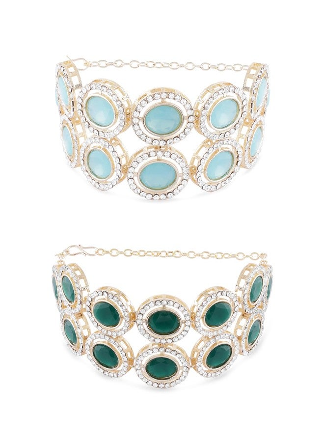 Zaveri Pearls مجموعة زافيري بيرلز من سوارين من حجر الفيروز الأزرق والأخضر المرصع بالألماس النمساوي اللامع للنساء - ZPFK17953 - Image 1