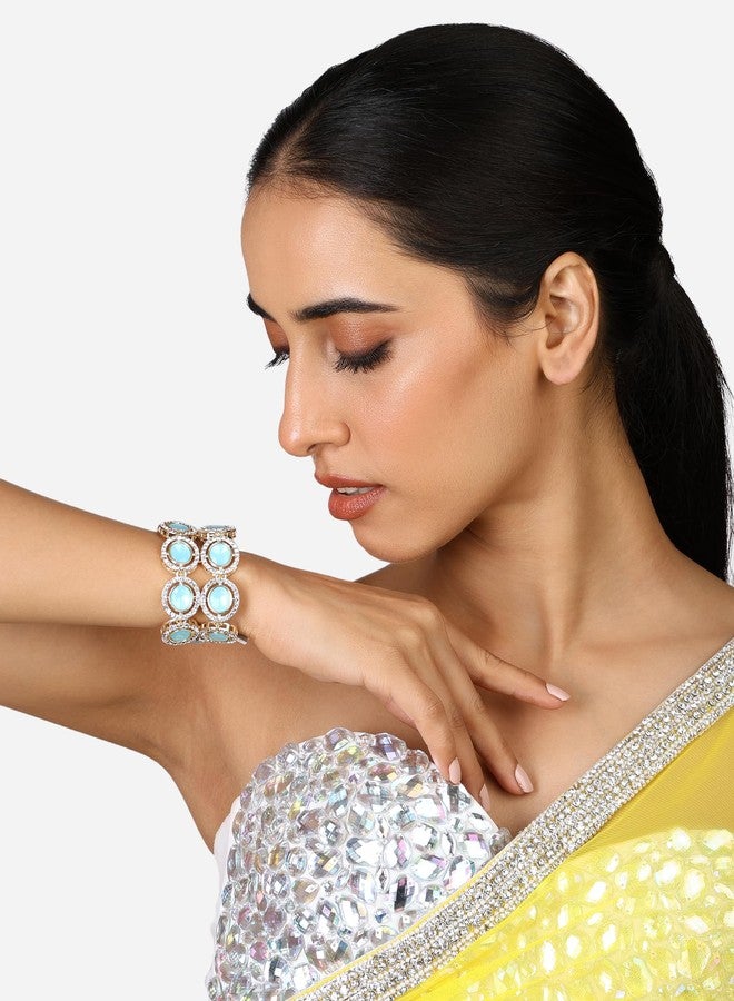 Zaveri Pearls مجموعة زافيري بيرلز من سوارين من حجر الفيروز الأزرق والأخضر المرصع بالألماس النمساوي اللامع للنساء - ZPFK17953 - Image 5