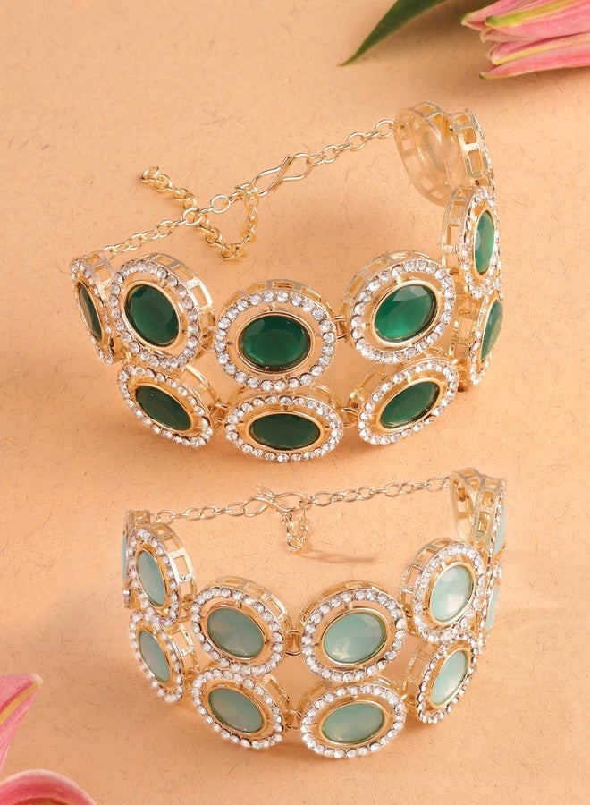 Zaveri Pearls مجموعة زافيري بيرلز من سوارين من حجر الفيروز الأزرق والأخضر المرصع بالألماس النمساوي اللامع للنساء - ZPFK17953 - Image 2