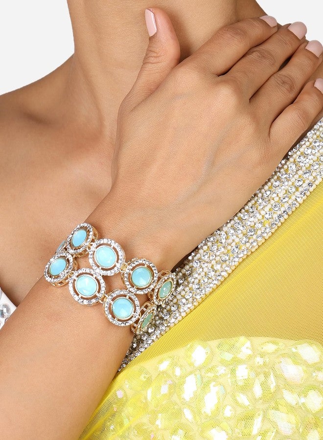 Zaveri Pearls مجموعة زافيري بيرلز من سوارين من حجر الفيروز الأزرق والأخضر المرصع بالألماس النمساوي اللامع للنساء - ZPFK17953 - Image 3