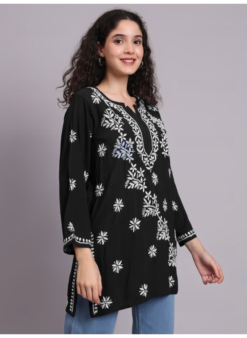 Alaya Women Chikankari Hand Embroidered Rayon Kurti -AL4071 - Image 1