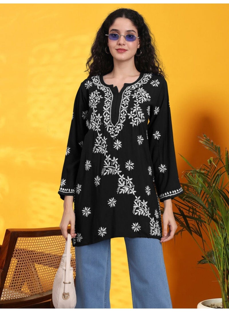 Alaya Women Chikankari Hand Embroidered Rayon Kurti -AL4071 - Image 4