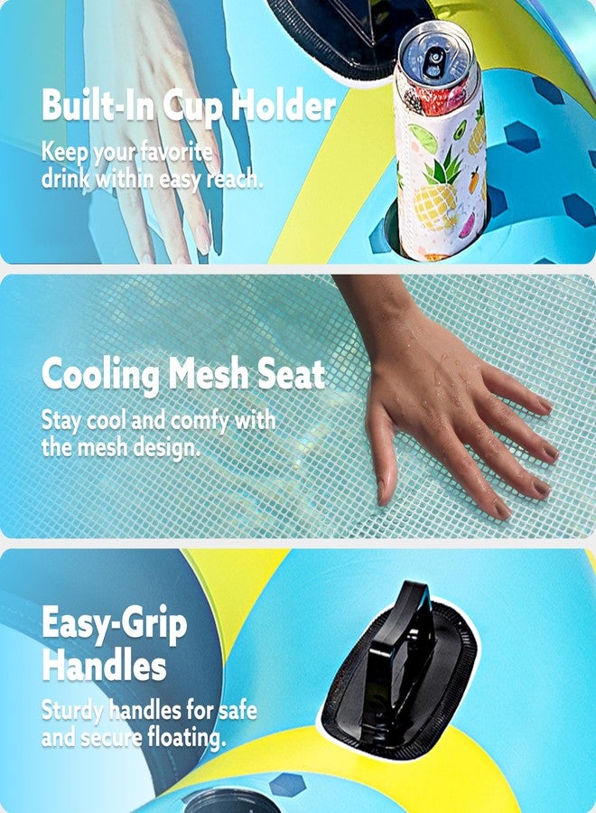 Sloosh عوامات نهرية قابلة للنفخ من SLOOSH - عوامات متينة لحمامات السباحة للبالغين، عوامات بحيرات وأنهار للرياضة والجري، عوامة كبيرة للاسترخاء على الماء مع حاملات أكواب وقاعدة شبكية (53 بوصة، أزرق) - Image 3
