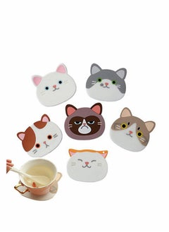 Drying Mat Silicone Multi-Use Cartoon Cat Pot Holders Trivet (Set of 6 Pack) Insulated Flexible Durable Non Slip Hot Pads and Coasters Cup Mats Rubber Coaster for Winss, Tea