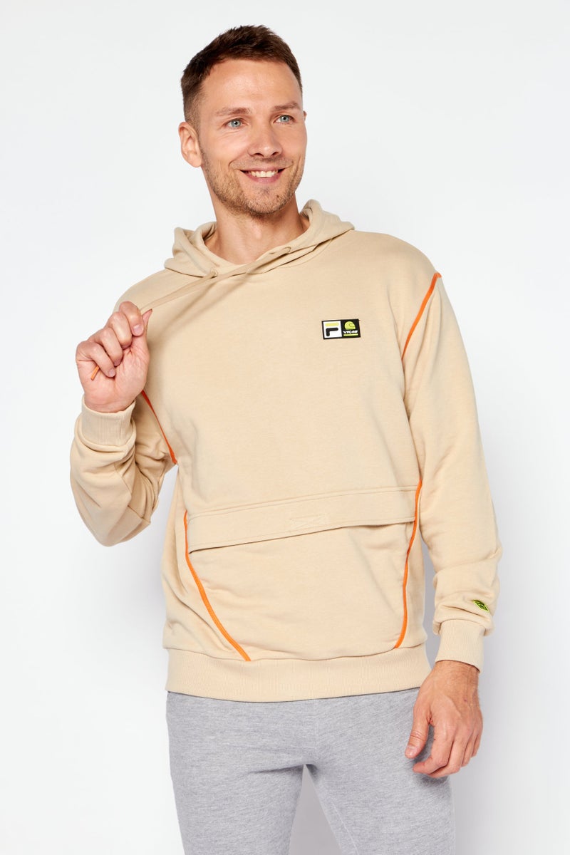 FILA Men Oversized Brand Logo Hoodies, Tan - Image 1