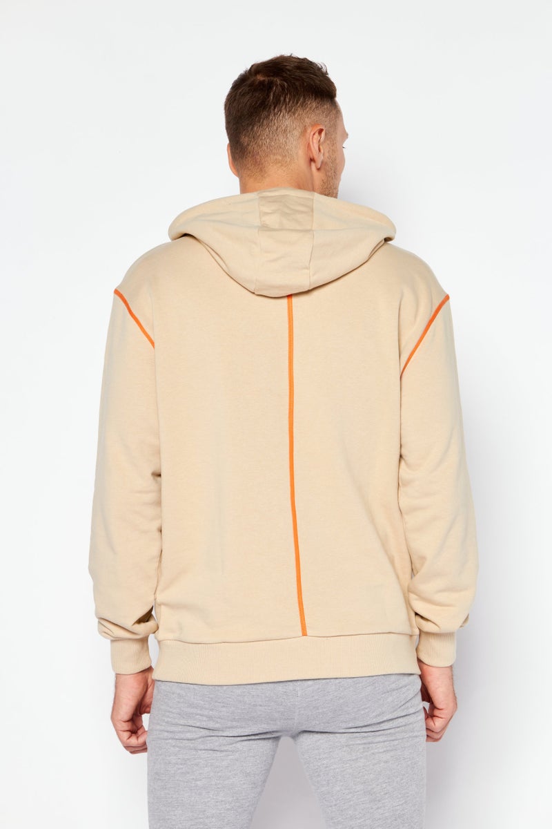 FILA Men Oversized Brand Logo Hoodies, Tan - Image 3