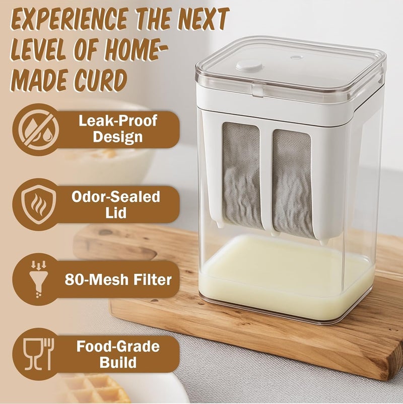 JD FRESH صانع الزبادي واللبن اليوناني 1400 مل / مصفاة شبكية دقيقة مع غطاء / صندوق مصفاة اللبن المعلق / فاصل مصل اللبن / أساسيات المنزل / لبن معلق / مثالي للزبادي المنزلي / لبن / جبن والمزيد - Image 4