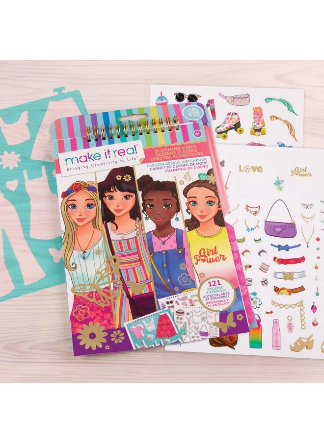 Make It Real Make It Real - Fashion Design Sketchbook: Blooming Vibes - Fashion Sketchbook for Girls - Kids Fashion Design Kit - Fashion Designer Kits for Girls - Fashion Coloring Book for Girls 6-8-10-12-14  - Image 3