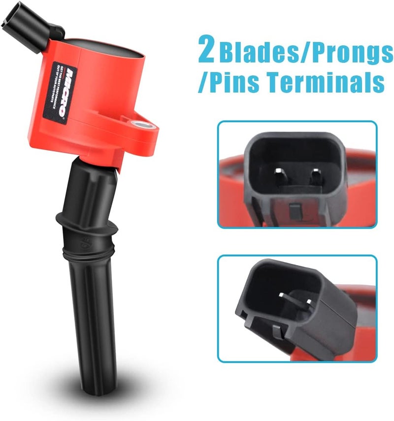 Micro Set of 8 Curved Boot Red Ignition Coil Pack DG508 & Iridium Spark Plugs SP479 for Ford Vehicles - Image 3