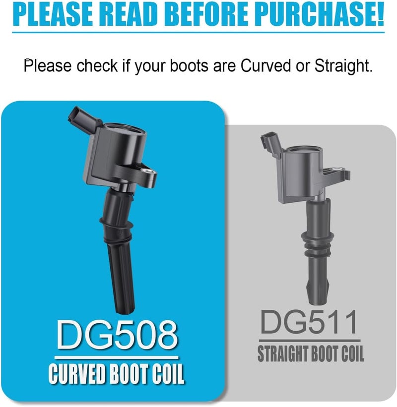 Micro Set of 8 Curved Boot Red Ignition Coil Pack DG508 & Iridium Spark Plugs SP479 for Ford Vehicles - Image 2