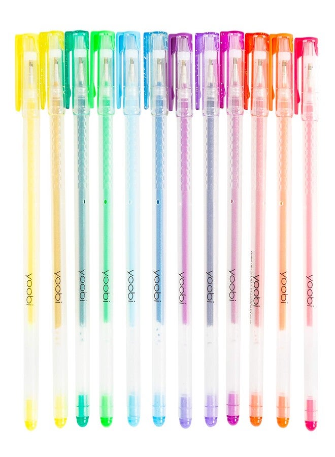 Yoobi Glitter Gel Pens 12-Pack | 12 Awesomely Bright Colors | No-Slip Grip | 1.0mm Medium Tip - Image 1