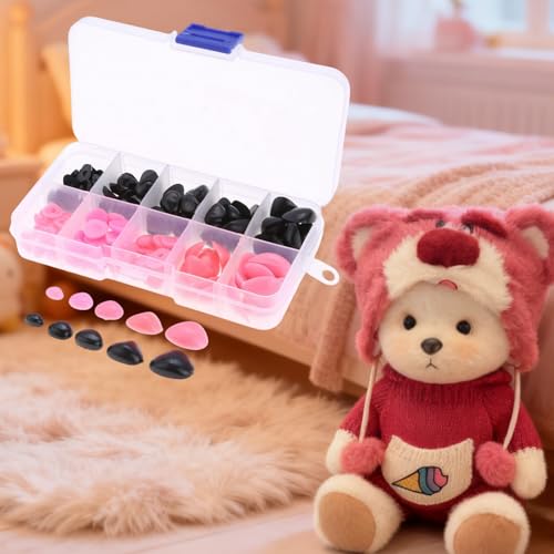 Yetaha 150PCS Plastic Nose 5 Sizes Craft Triangle Nose for Stuffed Animals Doll Bear Dog Puppet DIY Making BlackPink - Image 5