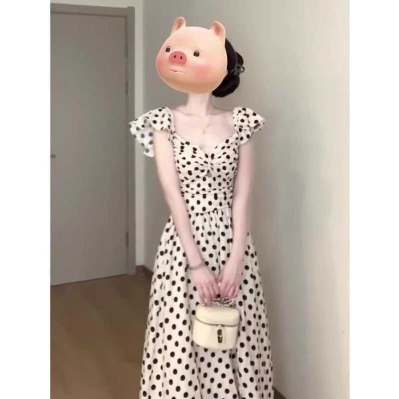 Polka Dot Flutter Sleeve A-Line Dress - Image 5