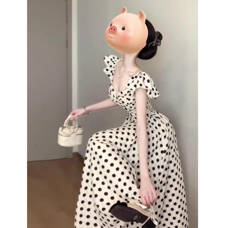Polka Dot Flutter Sleeve A-Line Dress - Image 2