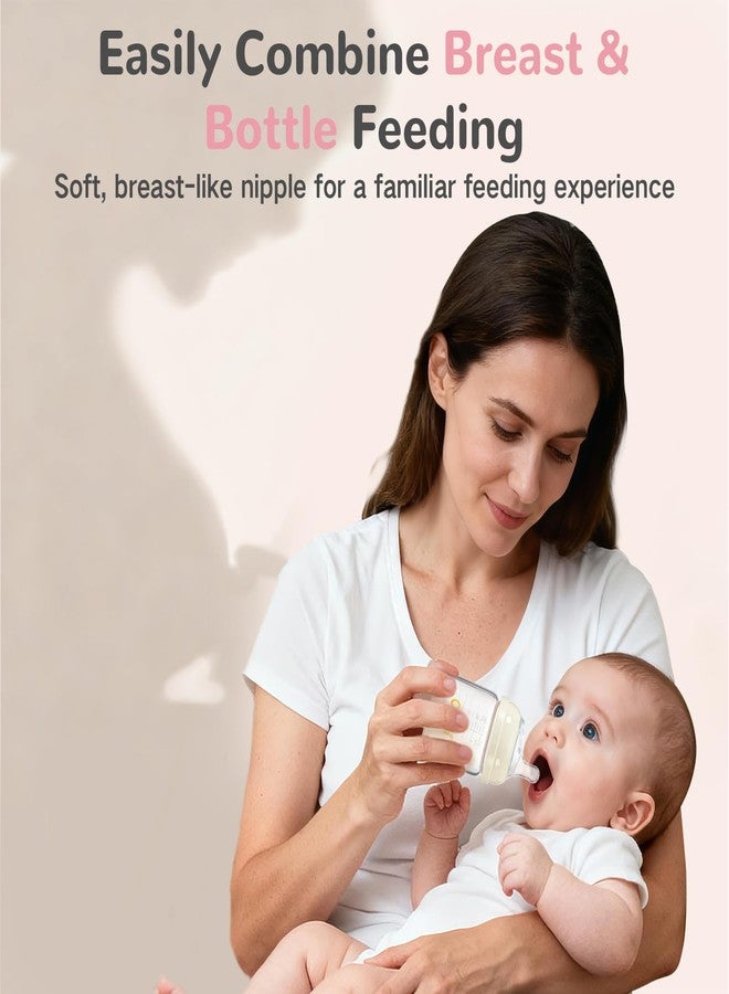 COMI Natural Glass Baby Bottles for Breastfeeding Babies,Newborn Anti-Colic Baby Bottle Set with Slow Flow Nipple,0-3 Months,BPA-Free,4 oz,2 Pack - Image 3