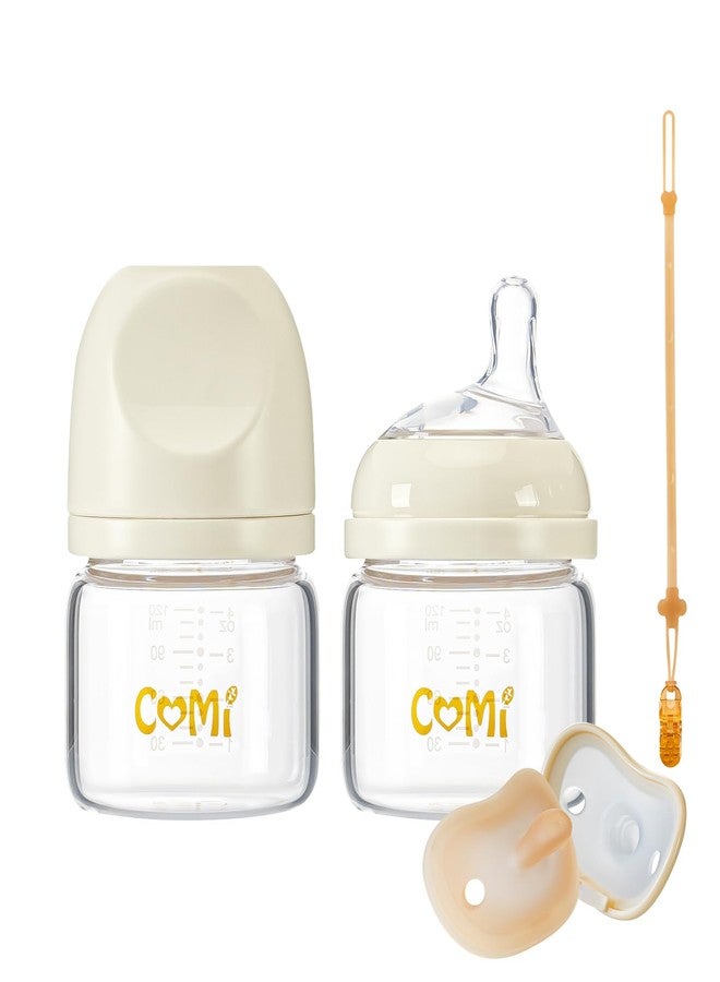 COMI Natural Glass Baby Bottles for Breastfeeding Babies,Newborn Anti-Colic Baby Bottle Set with Slow Flow Nipple,0-3 Months,BPA-Free,4 oz,2 Pack - Image 1