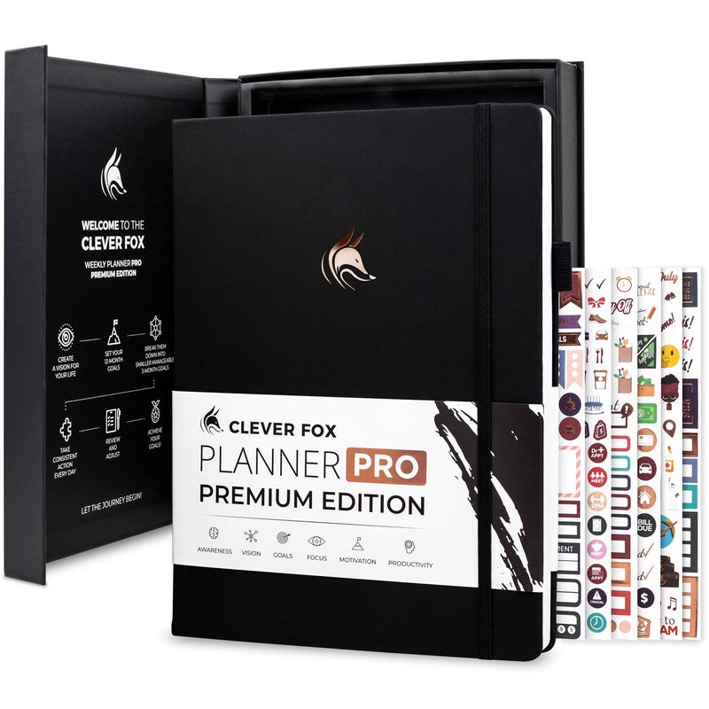 Clever Fox Planner Pro Premium â€“ Luxurious Weekly & Monthly Planner with Budget Organizer for Productivity & Goals, Undated, A4 (Black) - Image 1