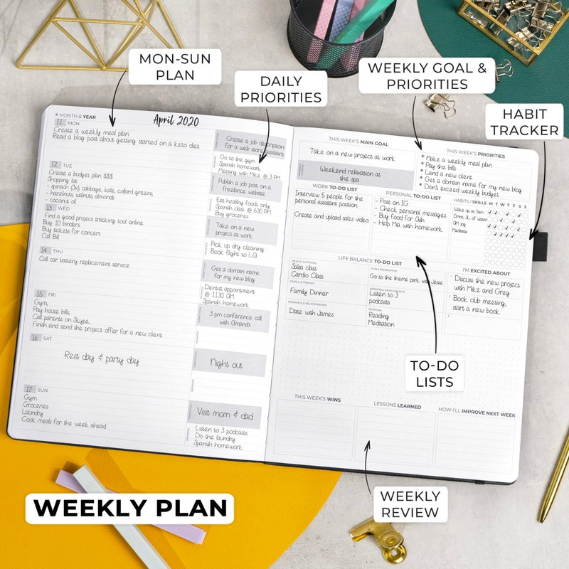 Clever Fox Planner Pro Premium â€“ Luxurious Weekly & Monthly Planner with Budget Organizer for Productivity & Goals, Undated, A4 (Black) - Image 3