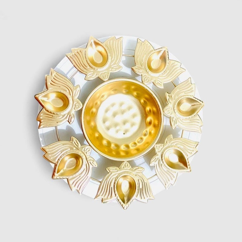 MATFA MATFA Golden Lotus Diya Set with Tealight Holder Decorative Diwali Lamp Tea Light Wall for Living Room Bedroom Garden Home Decor  - Image 1