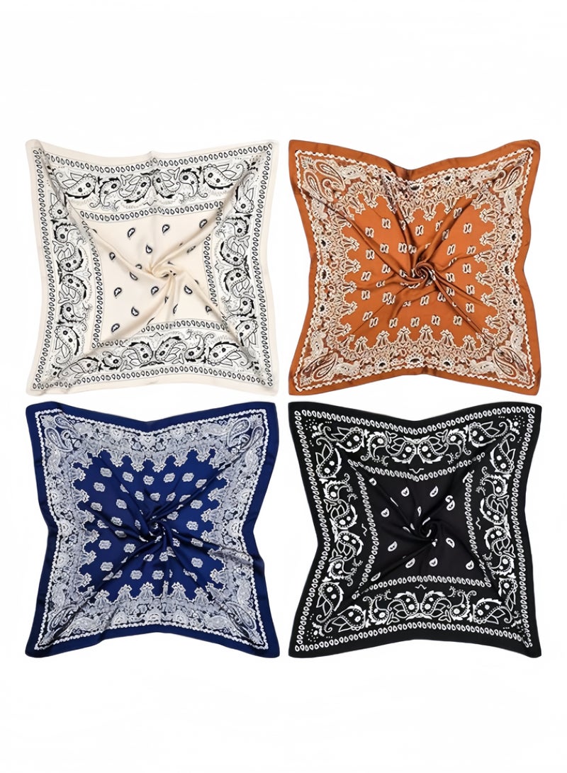 4PCS Satin Silk Head Scarves, Retro Cashew Print Small Square Scarf for Women's Decoration,Square Feeling Scarf Boho Hair Bandanas for Women Sleeping Headscarf Bundle(70 x 70cm) - Image 2