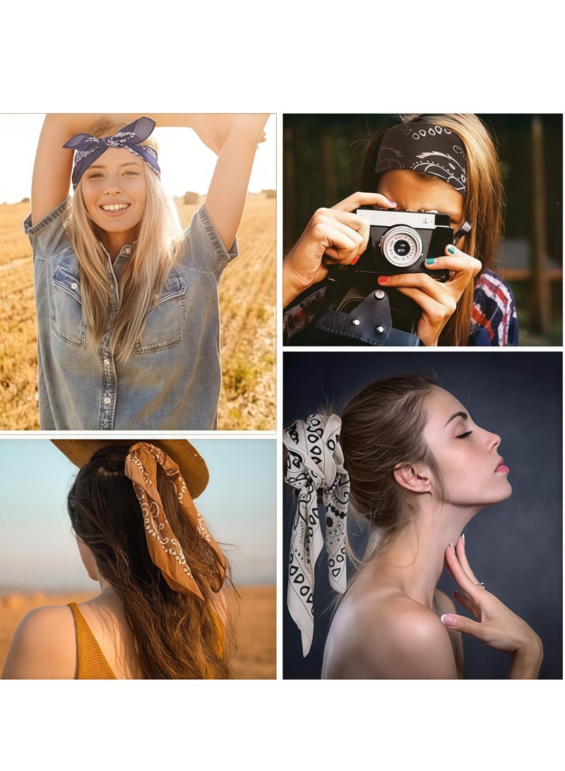 4PCS Satin Silk Head Scarves, Retro Cashew Print Small Square Scarf for Women's Decoration,Square Feeling Scarf Boho Hair Bandanas for Women Sleeping Headscarf Bundle(70 x 70cm) - Image 5