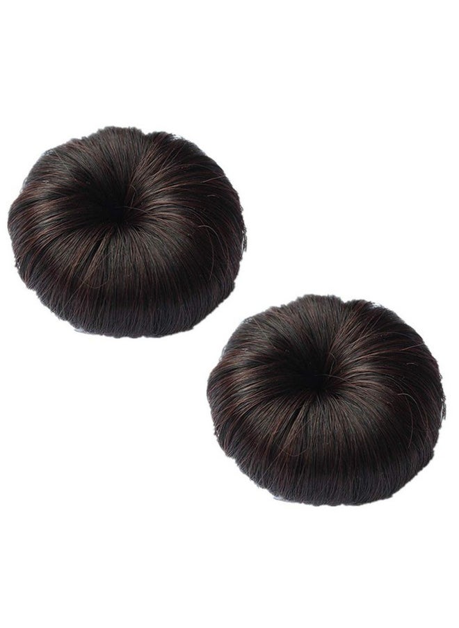 Teensery - 2 Pcs Synthetic Fiber Hair Bun With Alligator Clip Hair Extension Chignon Donut Bun Short Ponytail Wig Hairpiece For Baby Girls Small Size (Dark Brown) - Image 1