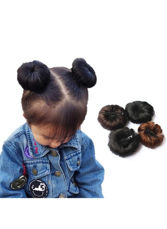 Teensery - 2 Pcs Synthetic Fiber Hair Bun With Alligator Clip Hair Extension Chignon Donut Bun Short Ponytail Wig Hairpiece For Baby Girls Small Size (Dark Brown) - Image 1