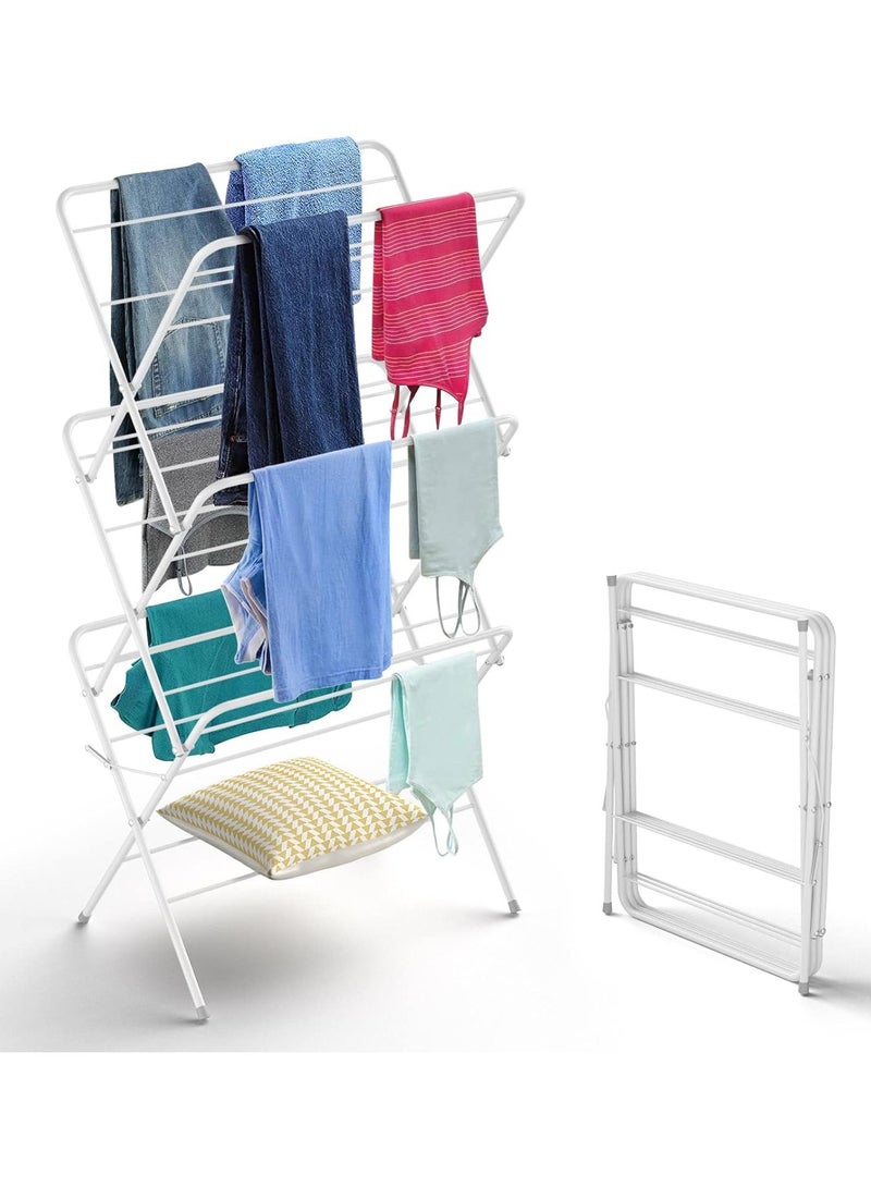 DubaiGallery 3-Tier Clothes Airer – Collapsible Indoor Drying Rack, Foldable Clothes Horse, 15 M Drying Space and Four Side Wings, Standing Laundry Dryer, Easy to Assemble Towel Rack,  - Image 1
