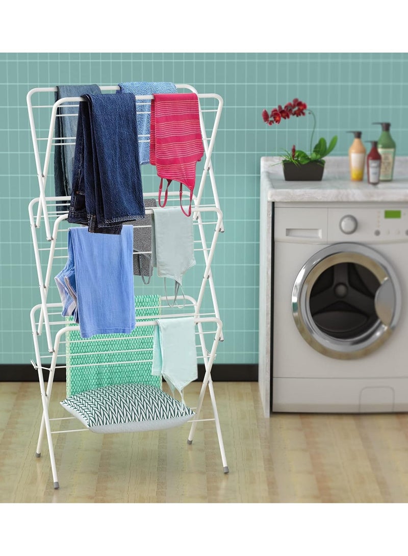 DubaiGallery 3-Tier Clothes Airer – Collapsible Indoor Drying Rack, Foldable Clothes Horse, 15 M Drying Space and Four Side Wings, Standing Laundry Dryer, Easy to Assemble Towel Rack,  - Image 3