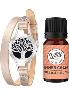 mEssentials Wild Essentials Tree of Life Essential Oil Leather Wrap Bracelet Diffuser Kit, Gift Set, with Inner Calm Essential Oil Blend, 12 Pads, Customizable Color Changing Perfume Jewelry, Aromatherapy 