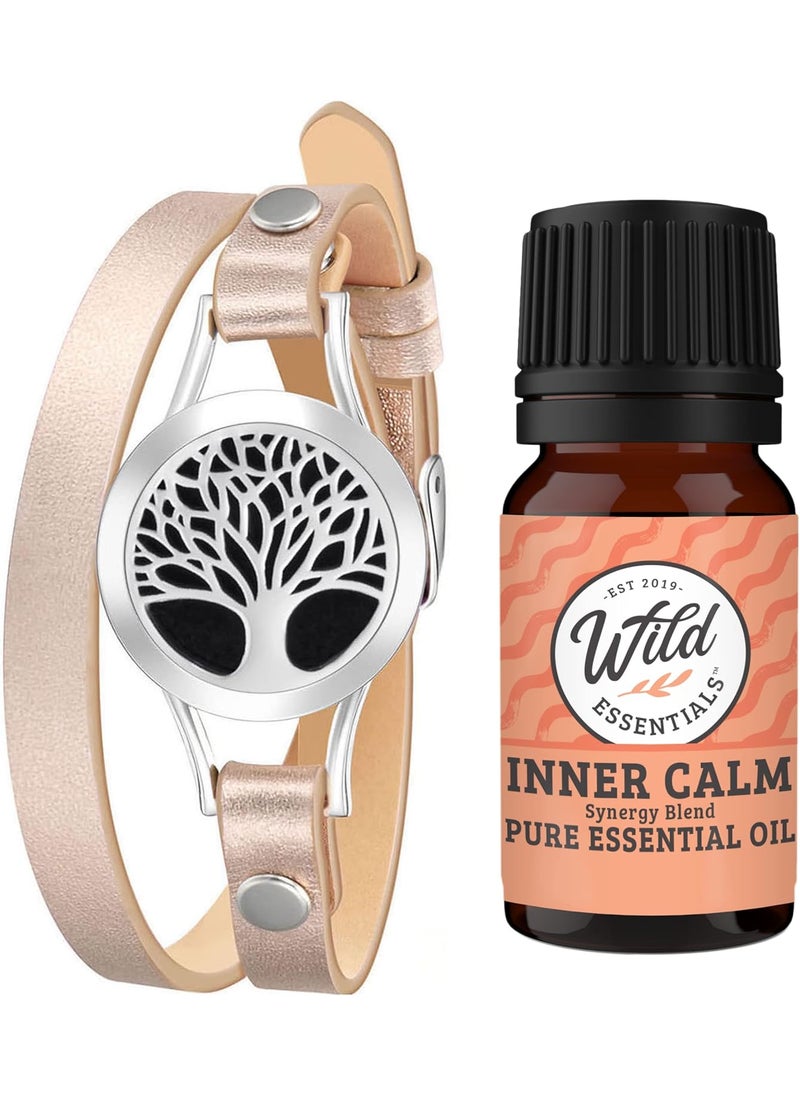 mEssentials - Wild Essentials Tree of Life Essential Oil Leather Wrap Bracelet Diffuser Kit, Gift Set, with Inner Calm Essential Oil Blend, 12 Pads, Customizable Color Changing Perfume Jewelry, Aromatherapy - Image 1