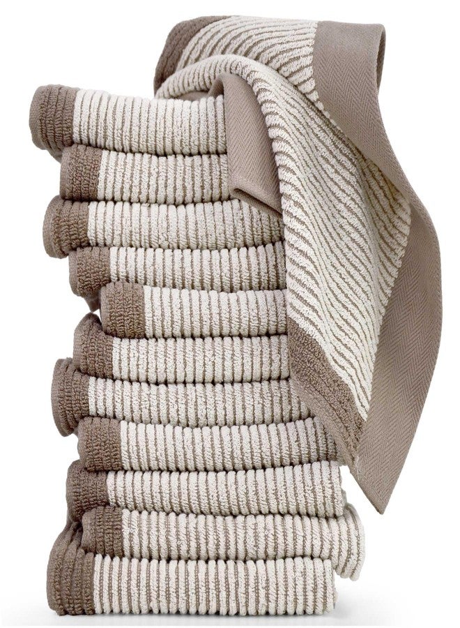 Cleanbear Wash Cloths 12 Pack, Jacquard Weaved Cotton Washcloth for Body and Face, 13.5 by 13 Inches Soft Face Towels for Sensitive Skin (Light-Brown) - Image 1
