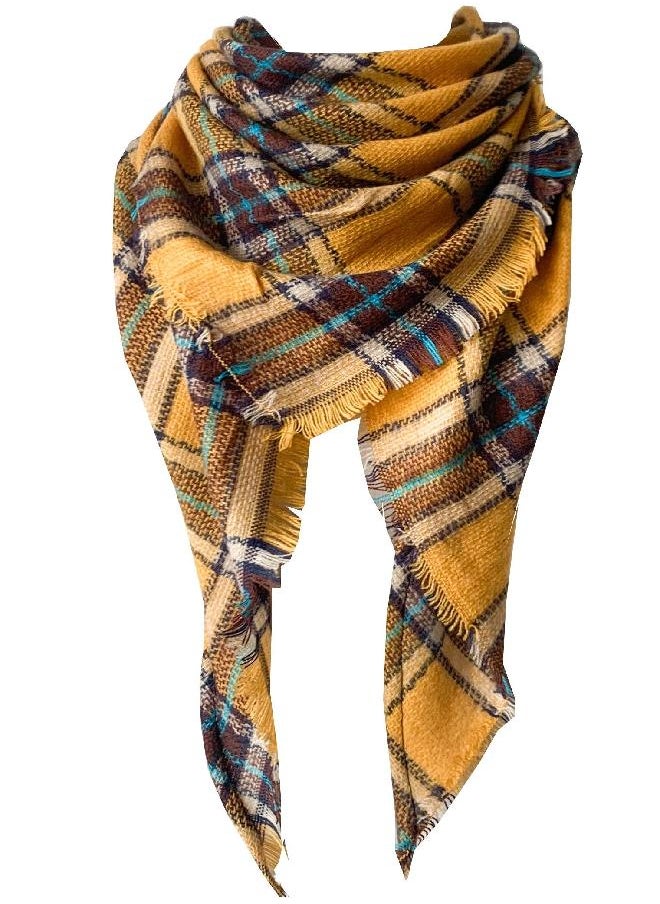 Wander Agio Wander Agio Womens Warm Scarf Triangle Shawls Large Scarves Stripe Plaid Fichu Big Plaid Yellow 31 