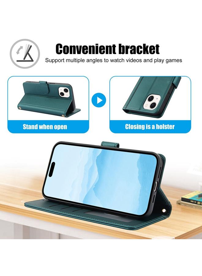 S-TOP Case For iPhone 15 Plus Skin Feel Pure Color Card Slots Leather Phone Case with Dual Lanyard - Image 3