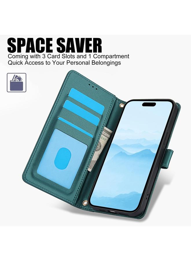 S-TOP Case For iPhone 15 Plus Skin Feel Pure Color Card Slots Leather Phone Case with Dual Lanyard - Image 2