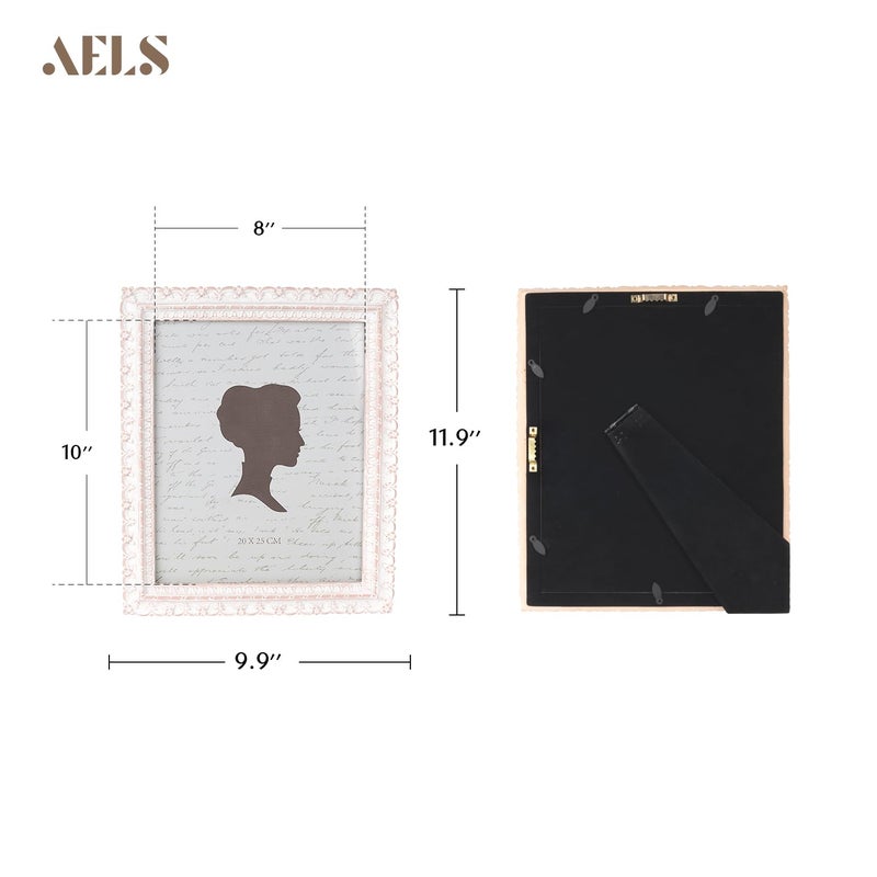 AELS 8x10 Inch Vintage Picture Frame, Elegant Antique Photo Frames with Glass Front, Photo Display, Tabletop Wall Hanging, Gift Ideas, White and Pink - Image 2