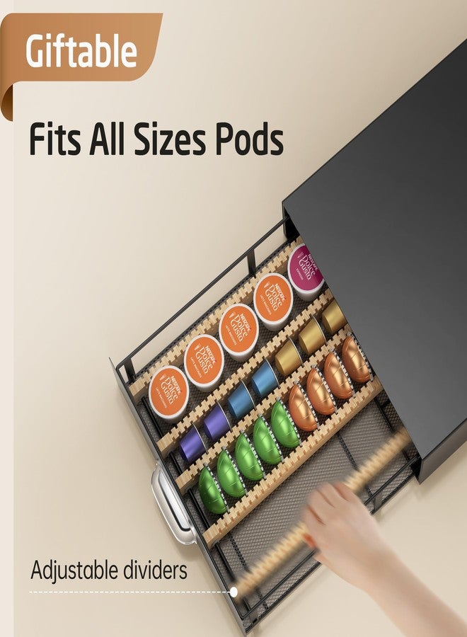 KES Adjustable Metal Coffee Pod Holder Drawer Fit All Pods Size, Heavy Duty Coffee Pod Organizer for Nespresso Vertuo, K-cup, Nespresso Origin Capsules, 40/52Pcs Capacity, Matte Black, KCPH502-BK - Image 3