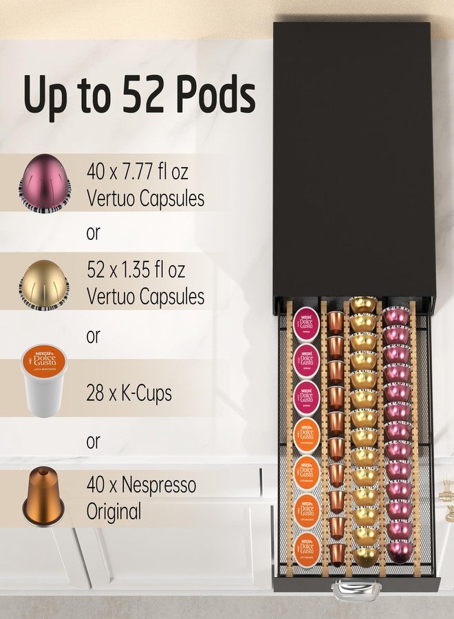 KES Adjustable Metal Coffee Pod Holder Drawer Fit All Pods Size, Heavy Duty Coffee Pod Organizer for Nespresso Vertuo, K-cup, Nespresso Origin Capsules, 40/52Pcs Capacity, Matte Black, KCPH502-BK - Image 4